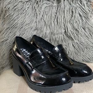 Womens Leather Platform Chunky Mid-Heel Slip on Dress Shoes Vintage style